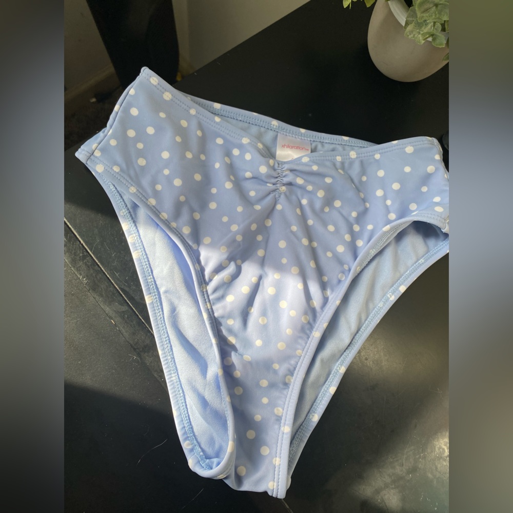 Womens high wasted blue and white poka dot bathsuit bottoms size small